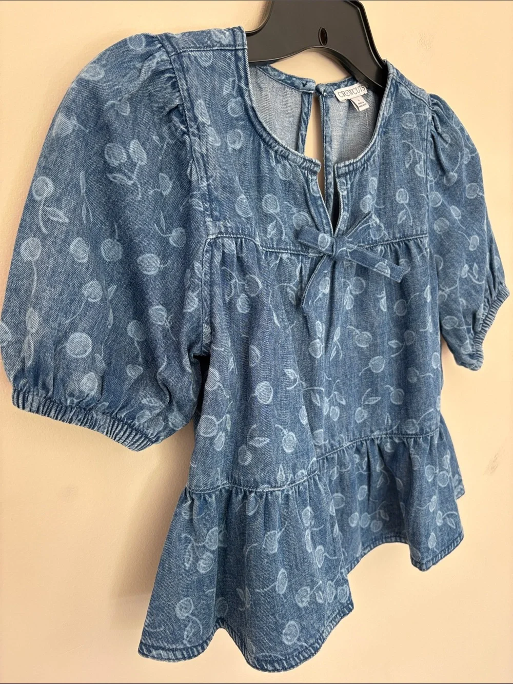 J. Crew Crewcuts Denim Peplum Top with Cherry Motif